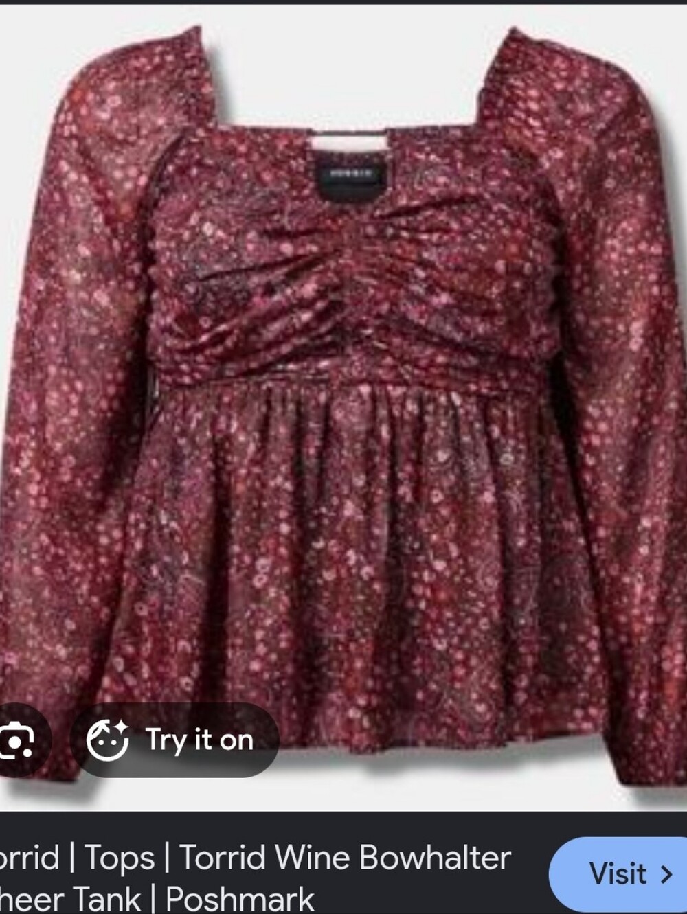 Torrid Wine Floral Bowhalter Sheer Peasant Top Sz 4